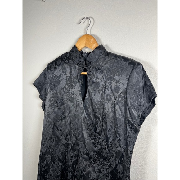 D.B.Y. Ltd. Dresses & Skirts - Vintage D.B.Y. Ltd Black Floral Jacquard Cheongsam Dress Frog Closure Size 11